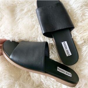 Steve Madden Karolyn black leather slides sandals size 7.5 #slides #summer